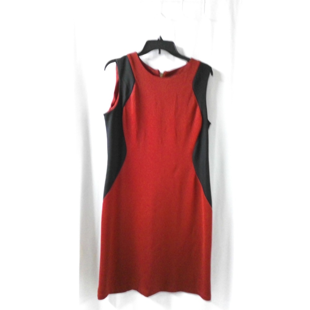 RN Studio by Ronni Nicole Red Black Colorblock Sheath Dress Size 16 Sleeveless